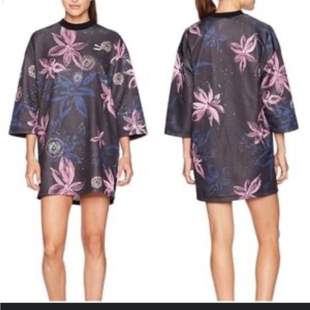 PUMA‎ black pink flower top shirt shirt dress sz xl extra large Vintage Vibes